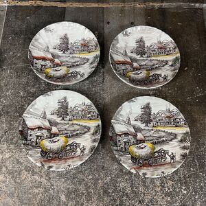 4 VINTAGE YORKSHIRE STAFFORDSHIRE IRONSTONE SAUCER FARM SCENE lot
